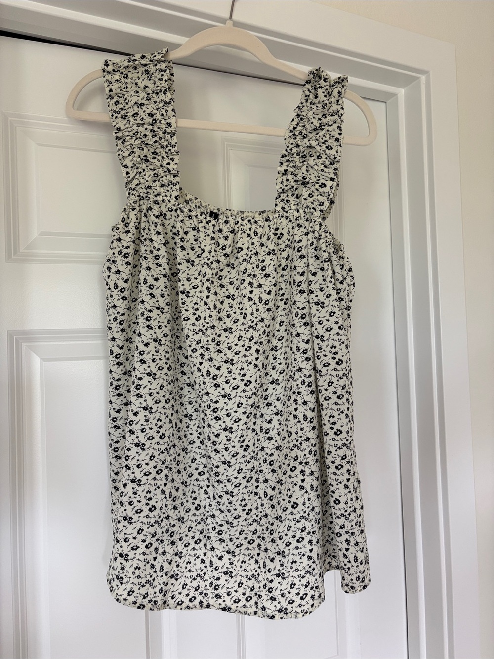 Cream Floral Ruffle-Strap Smocked Camisole